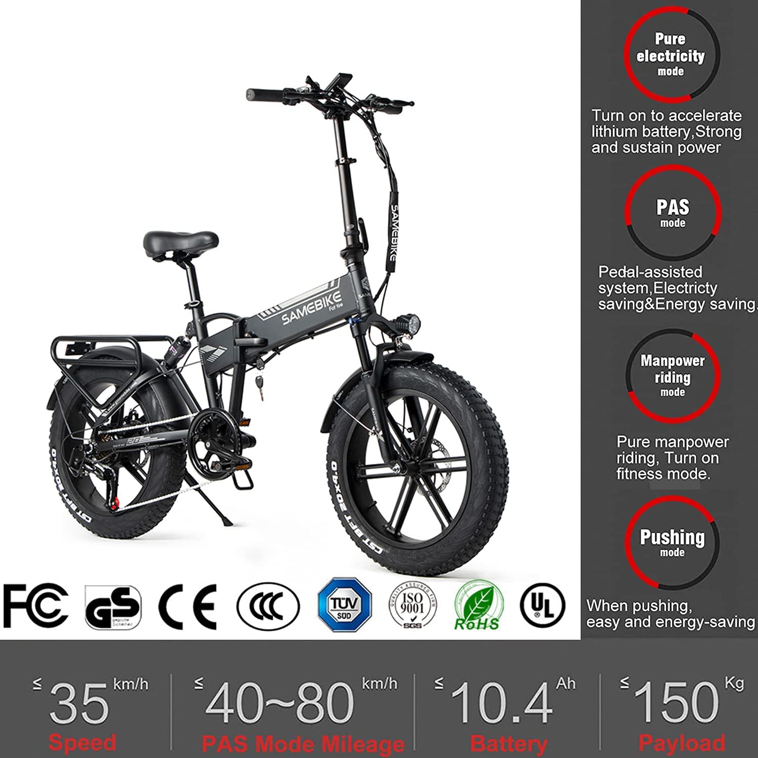 <font color=#FFCC00>Rymic Folding Electric Bike for Adults, 500W 26'' , Removable 48V 10.4Ah Lithium Battery, 7 Speed Shifter Electric Bicycle Handle LCD Meter</font>