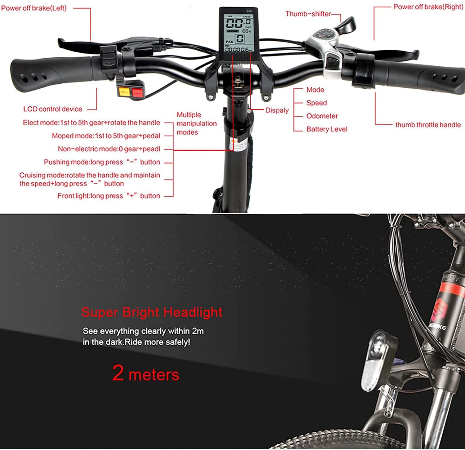 <font color=#FFCC00>Rymic Folding Electric Bike for Adults, 500W 26'' , Removable 48V 10.4Ah Lithium Battery, 7 Speed Shifter Electric Bicycle Handle LCD Meter</font>