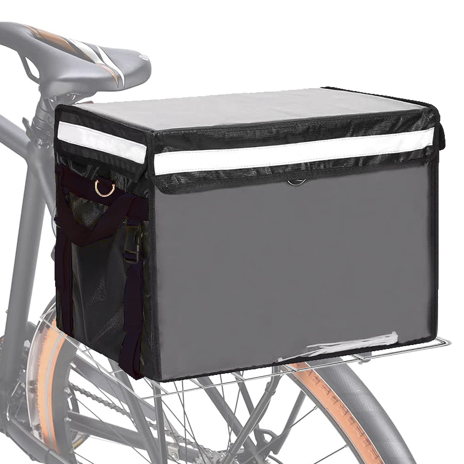 Rymic Premium Thermal Food Delivery Box, 62L Cycling Delivery Box Outdoors Waterproof Insulated Food Delivery Pizza Delivery Bag for HOT/Cold Food