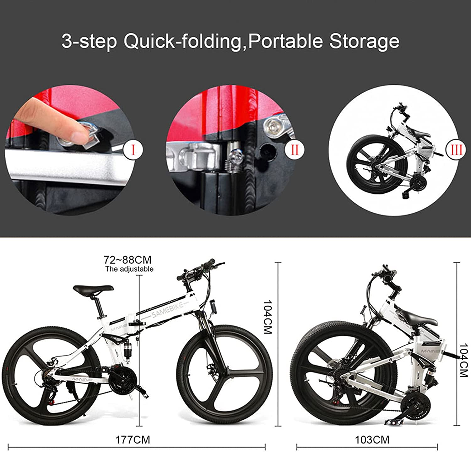 Rymic Folding Electric Bike for Adults, Adjustable 250/350W Motor 26'' Electric Bicycle with Removable 48V 10Ah Lithium Battery for Adults, 21 Speed Shifter Electric Bicycle Handle LCD Meter Magnesium Alloy Wheel( Approximate delivery 45 days)