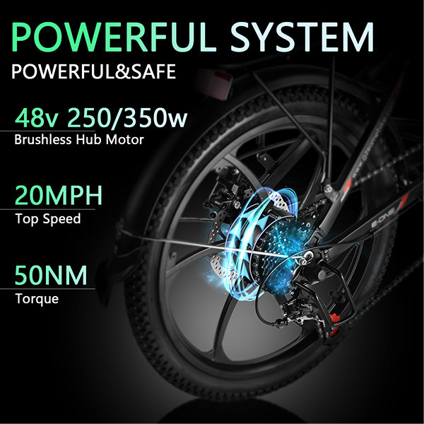 Rymic Folding 20'' Electric City Bike for Adjustable 250/350W Motor, with Removable 48V 10.4Ah Lithium Battery for Adults, 7 Speed Shifter Electric Bicycle