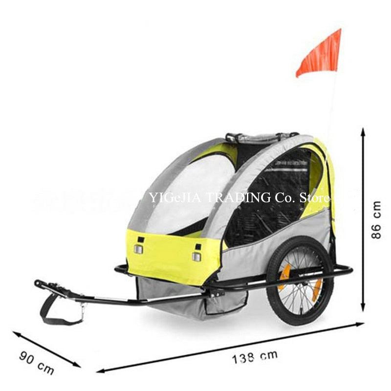 Bicycle Trailer, Steel Frame Double Kids Bike Carrier, 2 Seats Children Cariage