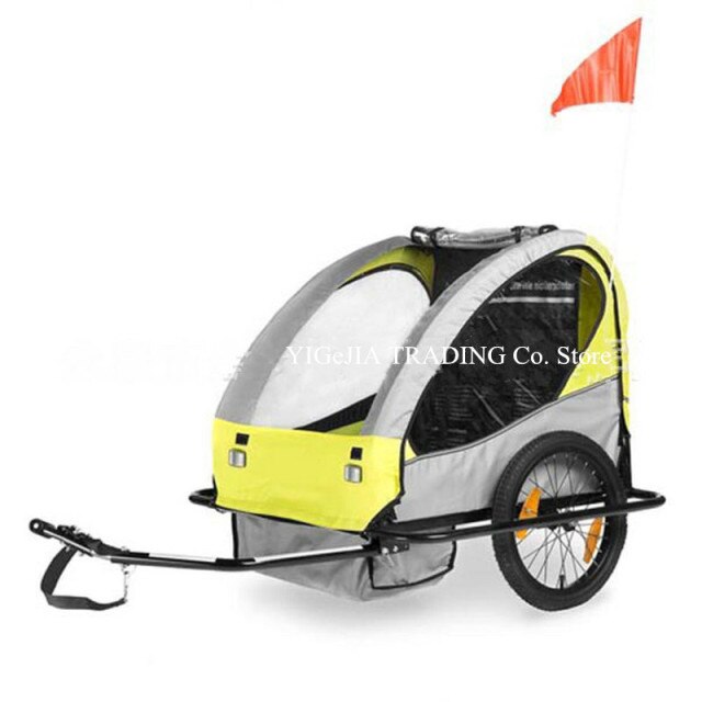Bicycle Trailer, Steel Frame Double Kids Bike Carrier, 2 Seats Children Cariage