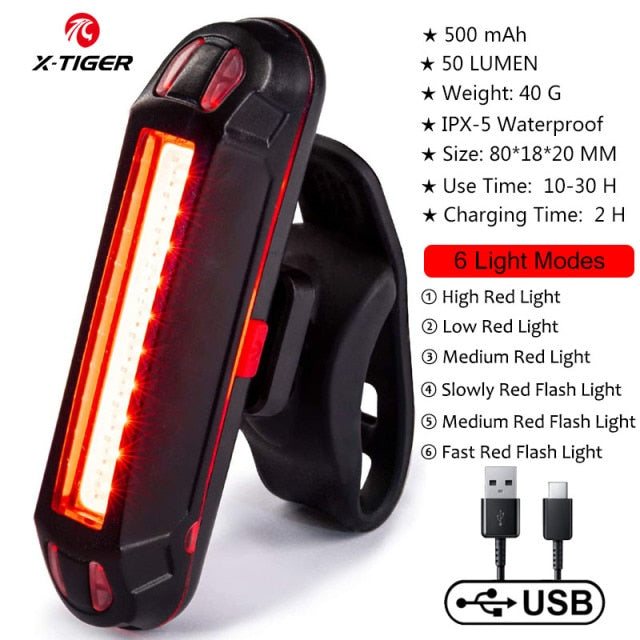 X-Tiger Bicycle Rear Light IPX-5 Waterproof USB Rechargeable LED Safety Warning Lamp Bike Flashing Accessories Cycling Taillight