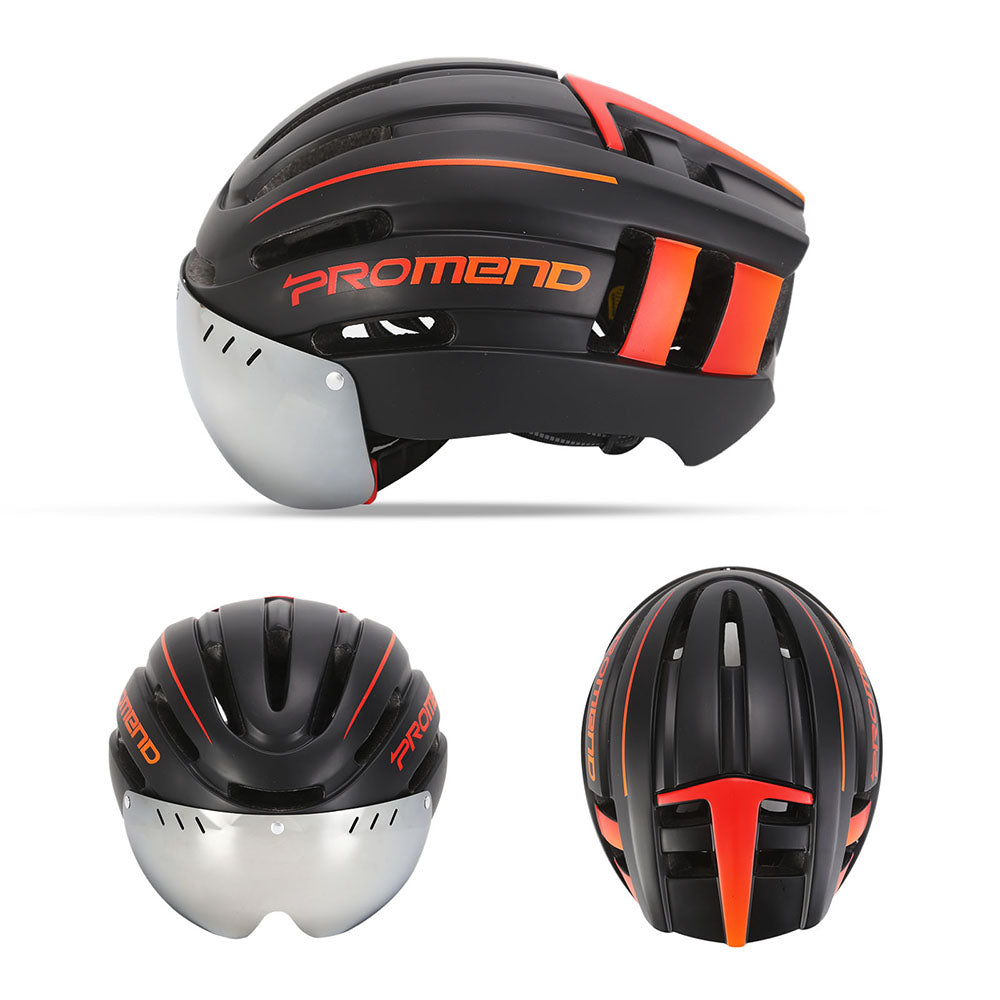 PROMEND Bicycle Helmet with LED Tail Light Detachable Windglasses Rechargeable Removable Road Bike Helmet Sport Safe Hat for Man